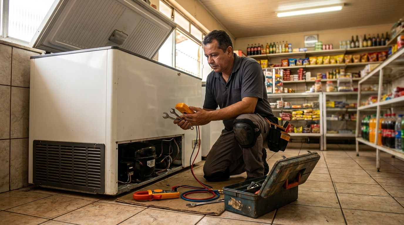 Manutenção em balcão refrigerado de mercado em Vitória da Conquista‑BA